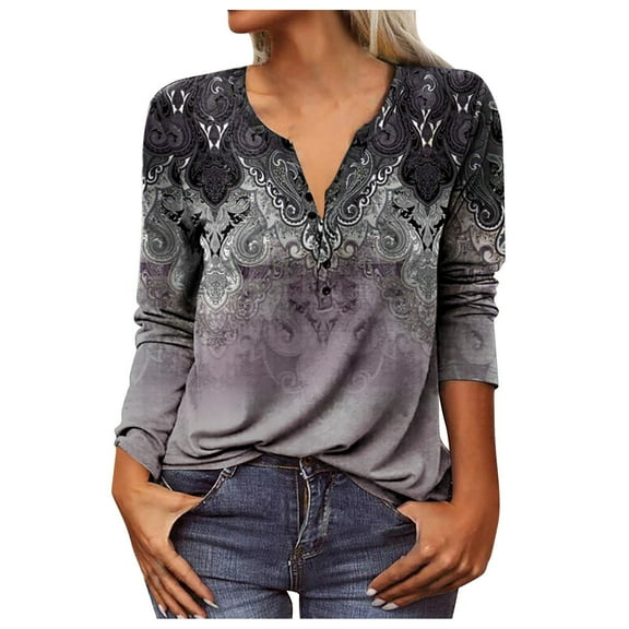 Aayomet Workout Tops For Women Women's Long Sleeve Shirts Casual Fall Henley Top Button Down Blouses Basic Ribbed Knit T Shirts,Red L