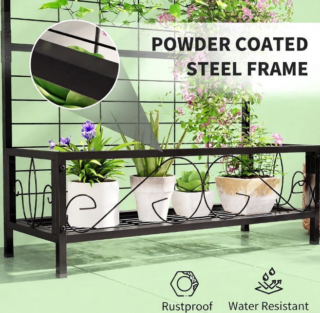 Plant Holder, Metal Tall Plant Stand with Trellis and Hanging Bar,for Indoor Outdoor Use