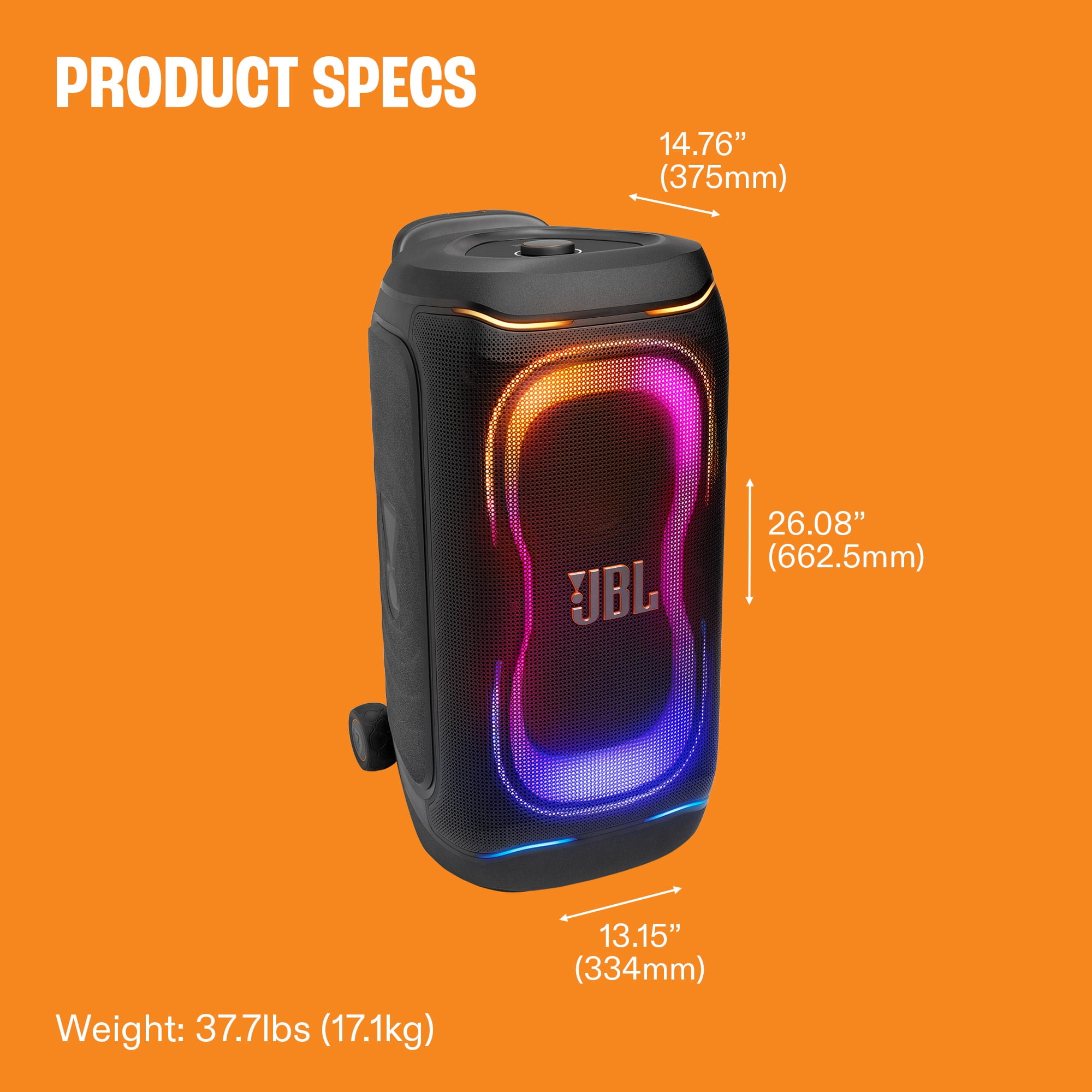 JBL PartyBox 330 - Portable party speaker with JBL legendary sound, futuristic lighting, a telescopic handle and wide wheels. - Black