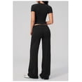 thumbnail image 3 of PISONIC Women Two Piece Workout Sets Short Sleeve T-Shirt Matching Butt-lifting Flare Leggings Gym Yoga Outfits, 3 of 6