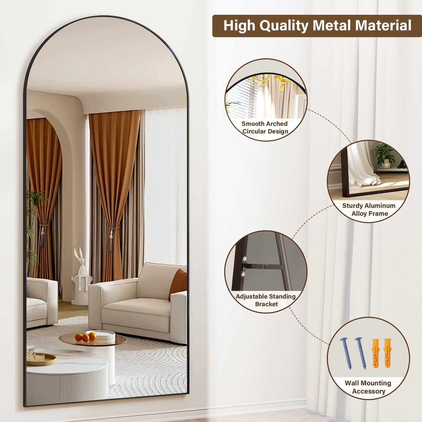 AUROMIR 71"x26" Arched Full Length Mirror Standing Full Body Floor Mirror,Black