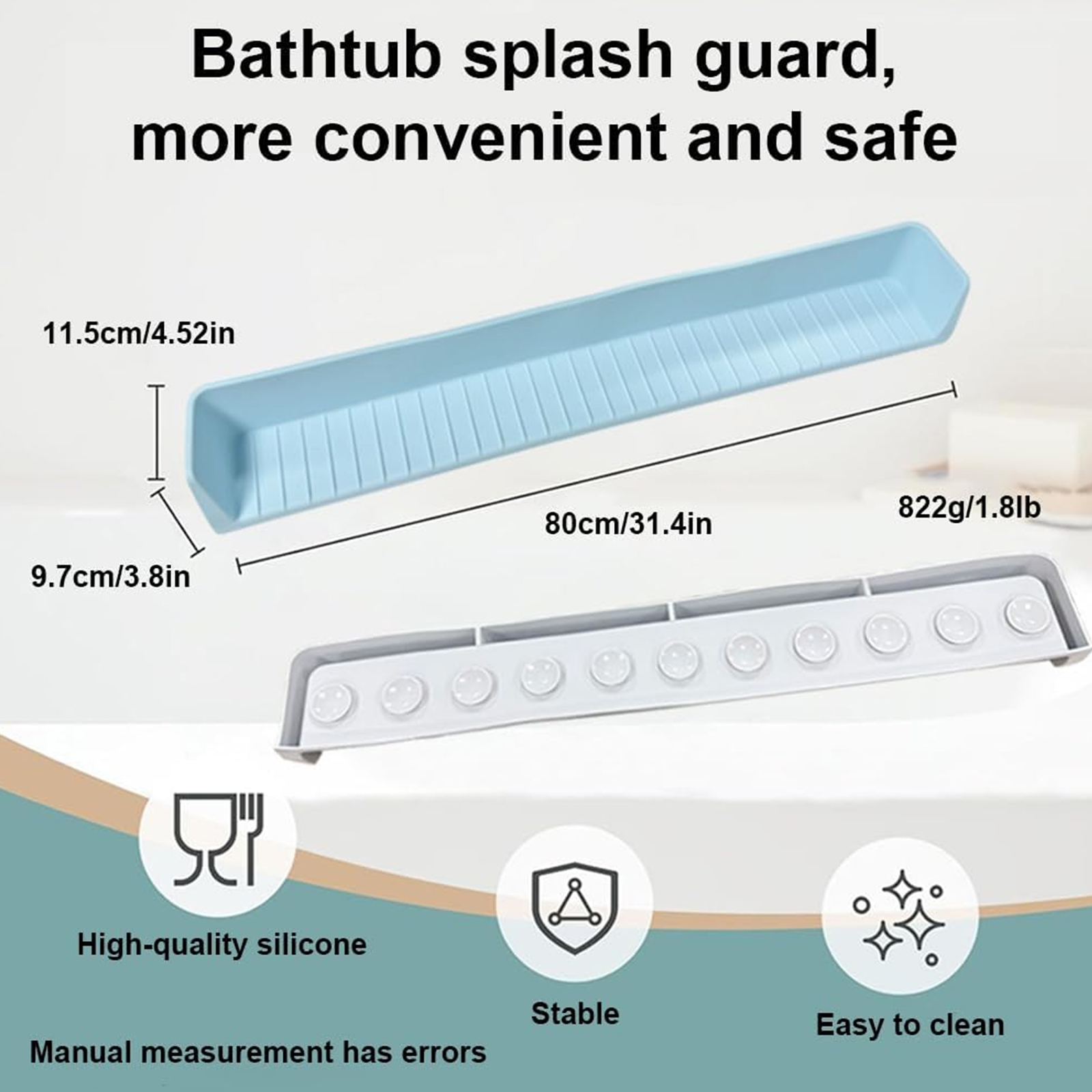 Extended Silicone Bathtub Splash Guards for Kids, 3FT Water Barrier with Suction Cups & Toy Storage Shelf, Safe NonSlip Bath Accessory