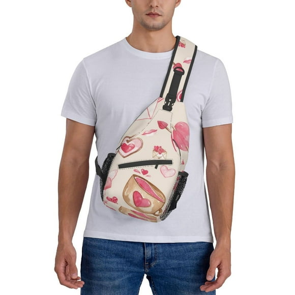 ZICANCN Crossbody Sling Bags for Women Men,Valentines Pink Flower Heart Casual Shoulder Backpacks for Travel Sport Climbing Runners Daypack