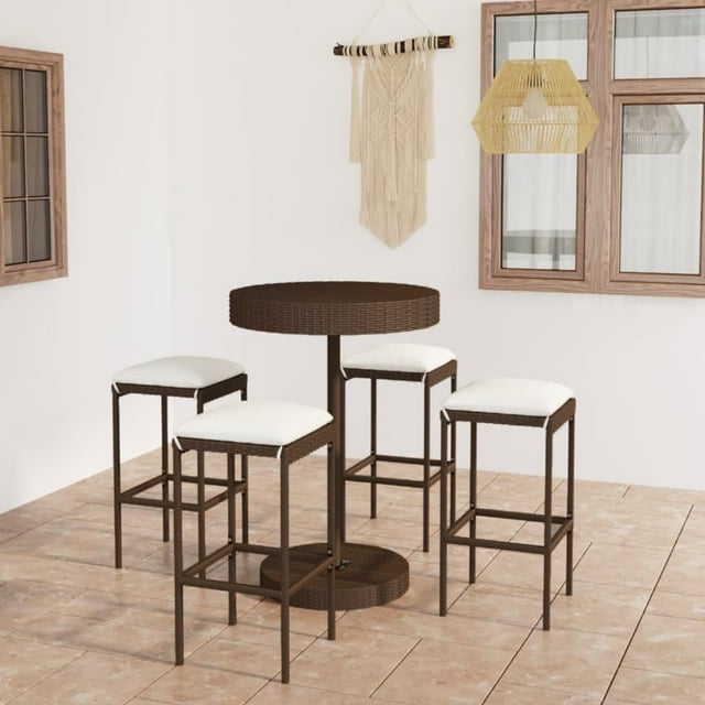 vidaXL Ensemble de Bar de Jardin 5 Pcs avec Coussins en Rotin Poly Brun