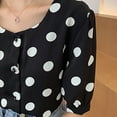 thumbnail image 3 of Baberdicy Blouses for Women, Fashion Women Casual Short Sleeve Polka Dot Crew Neck Casual Tops Button Shirts Women's T-Shirts Black, 3 of 7