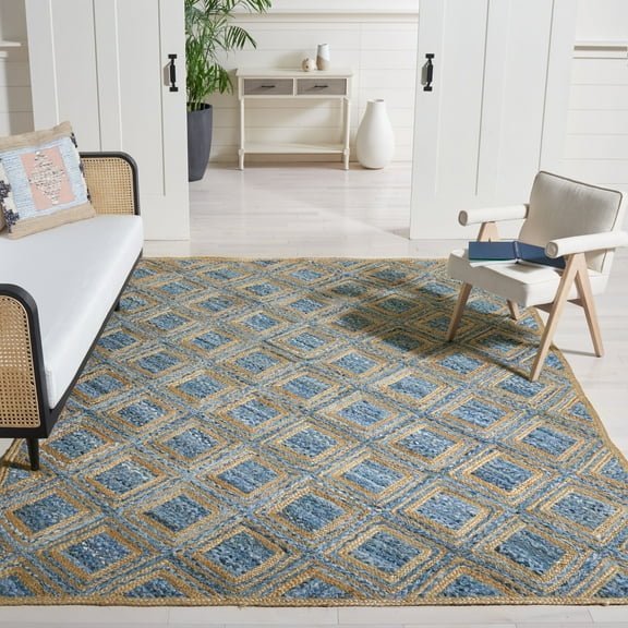 SAFAVIEH Cape Cod Alayna Geometric Area Rug, Natural/Blue, 11' x 15'