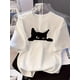 thumbnail image 1 of Korean Simple Cat Peeking Design Print T-Shirt, Loose Fit, Slimming, Short Sleeve, Sporty Top for Summer, 1 of 6