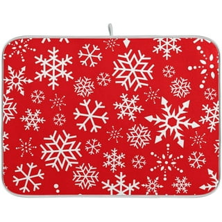Christmas White Snowflake On Red Background Dish Drying Mat 16x18