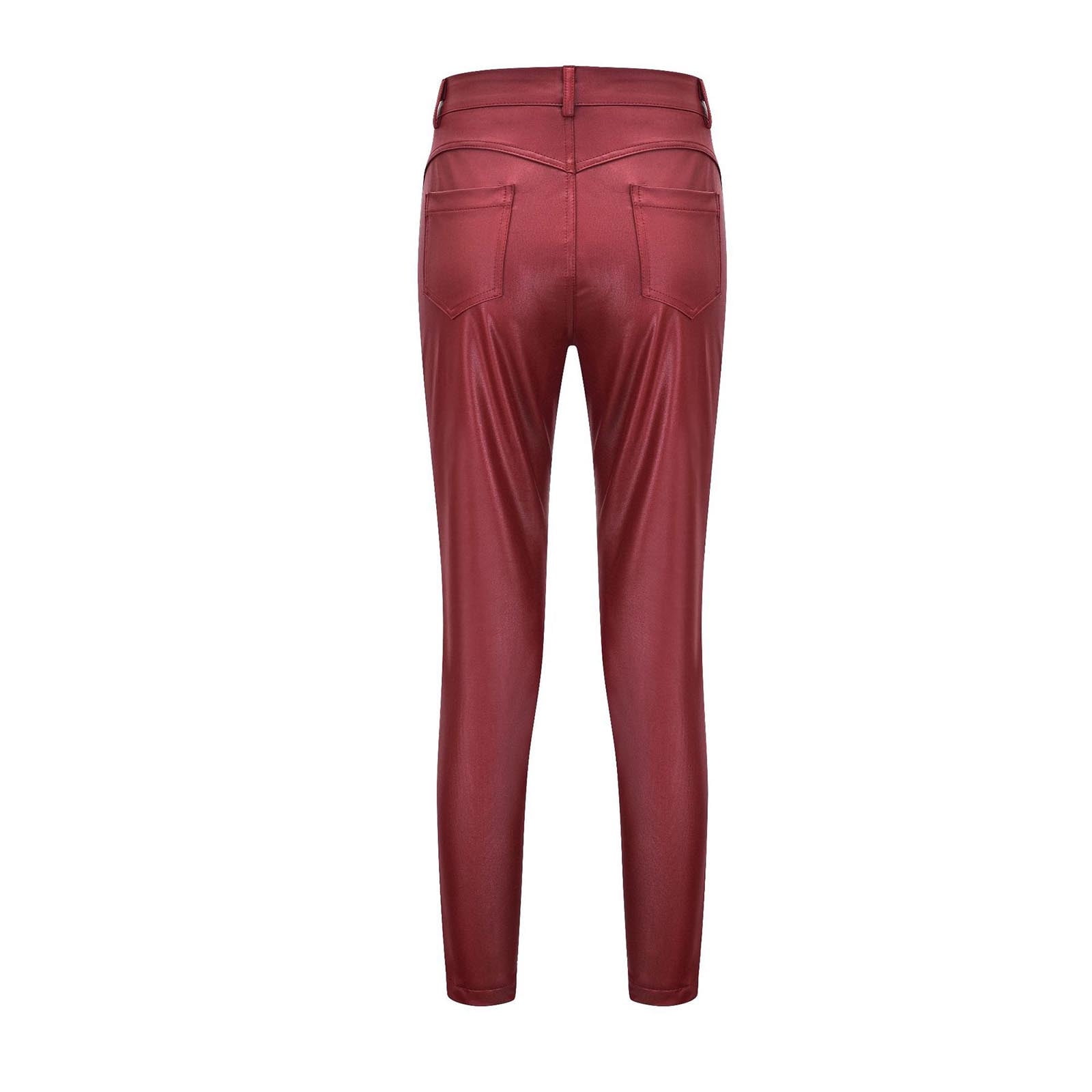 Women's High Waisted Fake Leather Skinny Pants Jeans Style Stretchy Jeggings, Faux Leather Sexy Legging Pants with Pockets