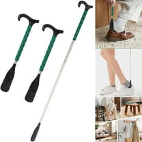 Baokaler Telescopic Metal Shoe Horn Long Handle, 2Pcs Adjustable Length Dressing Aid, Green, 14-34 inches