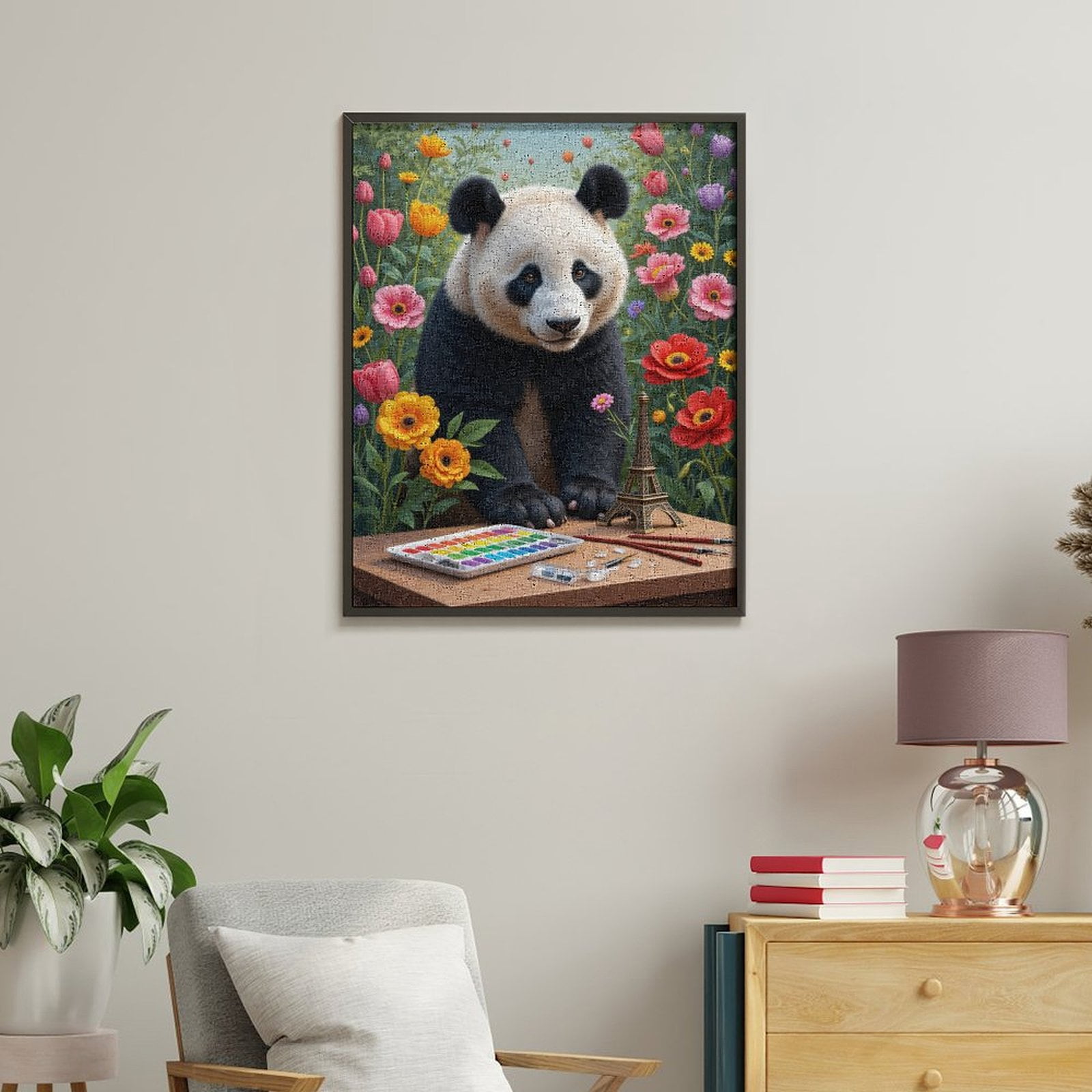 Paint By Numbers Kit for Adults Beginner - Panda Art Flowers Eiffel Garden DIY Canvas Painting Kits for Adults, Frameless Paint By Number for Adults for Home Wall Decor 16x20 Inch