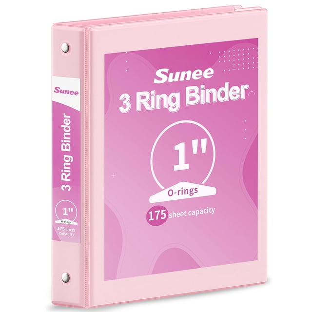 Carpeta de 3 anillos SUNEE de 1 pulgada color rosa, para 175 hojas