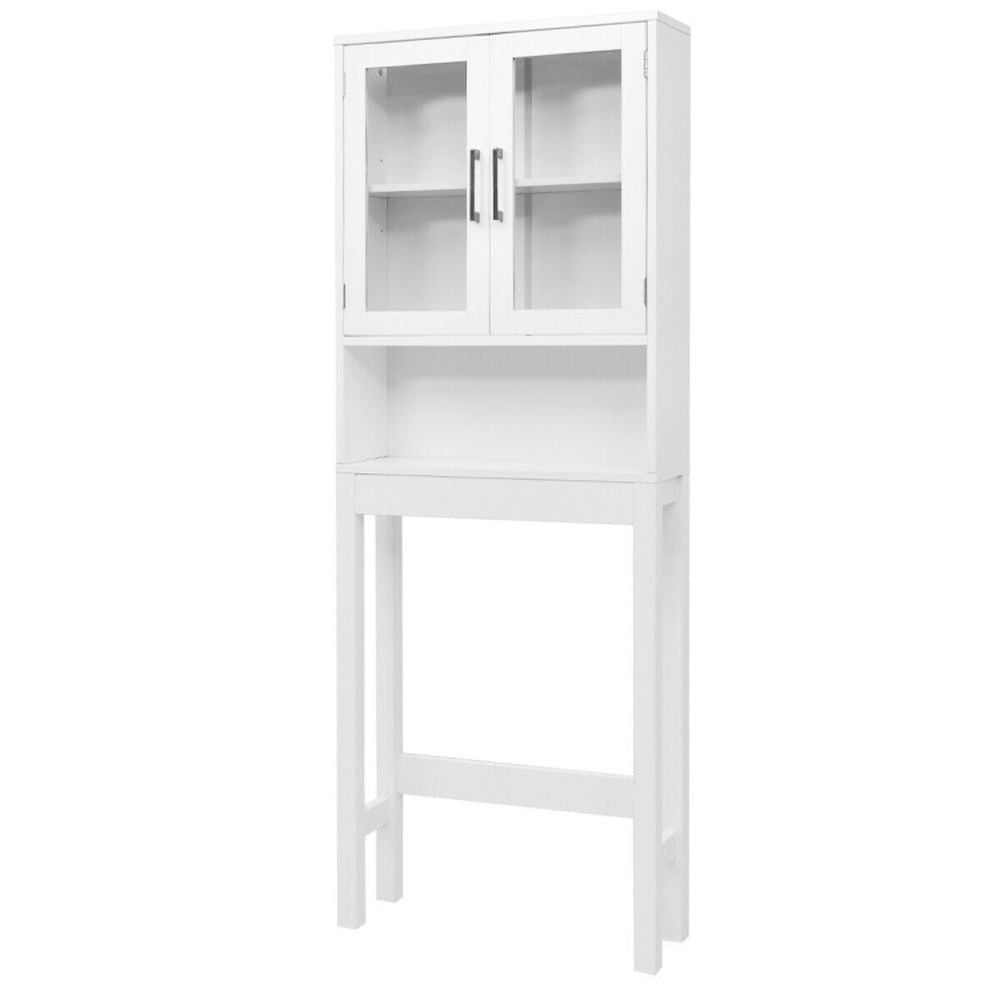 Finihen Toilet Storage Cabinet, Bathroom Cabinet Organizer, Over the Toilet Storage Cabinet Bathroom Space Saver with Tempered Glass Door, for Bathroom, White