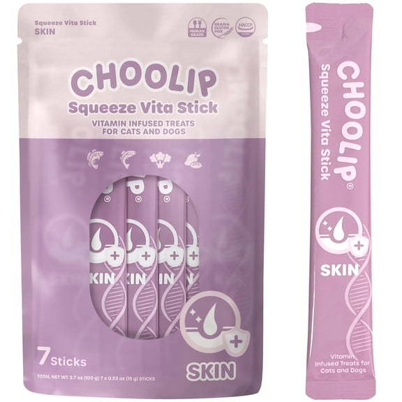 Choolip Vita Stick Skin and Coat Support Lickable Treats for Cats & Dogs, 3.7 oz (7 Sticks)