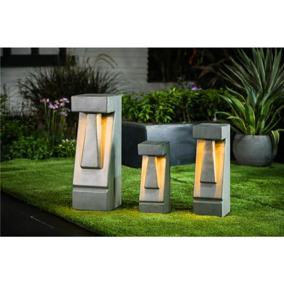 Luxen Home Cement 14.25in.H Easter Island Tiki LED Solar Bollard Light