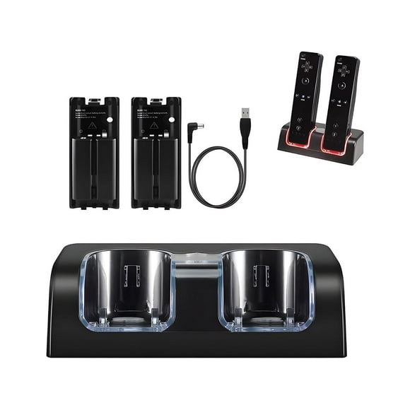 Chargeurs Wii pour Télécommande Nintenndo Wii, Station de Charge Wii avec 2 Piles Rechargeables et Cordon de Charge USB pour Télécommande de Jeu Wii / Wii U