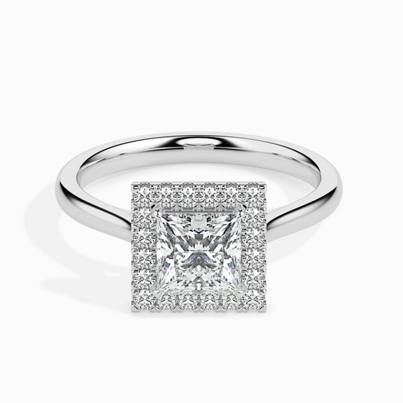 Meryn Jewelry Halo Engagement Ring - 1.67 Ct Lab Created Princess Cut Moissanite in 14K White Gold Plated for Women's - Ideal for Proposals, Birthdays - Gorgeous Prong Setting for a Dazzling Effect
