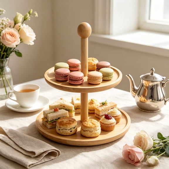 Wooden 2-Tier Cupcake Stand with Detachable Trays for Birthday Parties Weddings and Events Dessert Display Rack