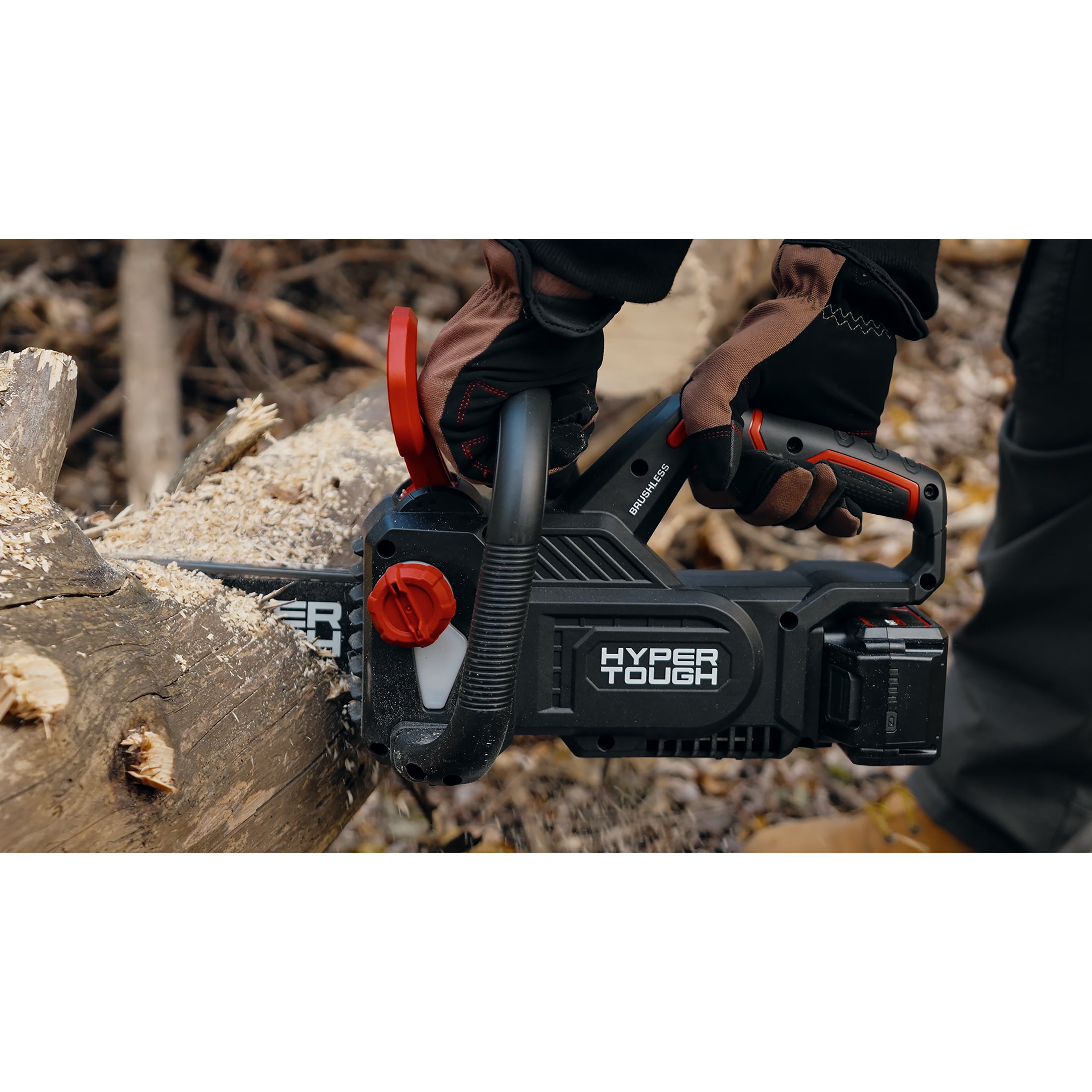 Hyper Tough 12" 20V Brushless Cordless Chainsaw with 20V Max 4.0Ah Battery and Charging Cable
