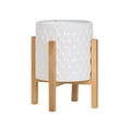 thumbnail image 2 of Honeycomb Metal Planter Pot With 4-Leg Wood Base - White - 12"H x 10"W, 2 of 4