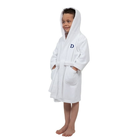 Monogram Bathrobes Authentic Hotel and Spa Sweet Kids Turkish Cotton Terry White with Royal Blue Monogram Hooded Bathrobe ()