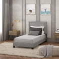 thumbnail image 3 of Furinno LAVAL Twin Upholstered Bed Frame with Double-Row Nailhead Headboard and 12-Piece Wooden Slat Support, Light Grey, 3 of 6