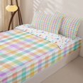 thumbnail image 3 of Erosebridal Plaid Grid Pattern Zipper Queen Comforter Set with Fitted Sheet and 2 Pillowcases,Check Texture Print Zipper Bedding Set,Teal Yellow Purple,Reversible, 3 of 6