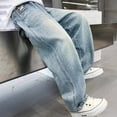 thumbnail image 5 of LRen Boys Wide Leg Jeans Size 14-16 High Waisted Vintage Straight Leg Wide Leg Denim Pants Boy Loose Fit Classic Fashion Trousers Streetwear with Pockets,Light Blue,9-10 Years, 5 of 9