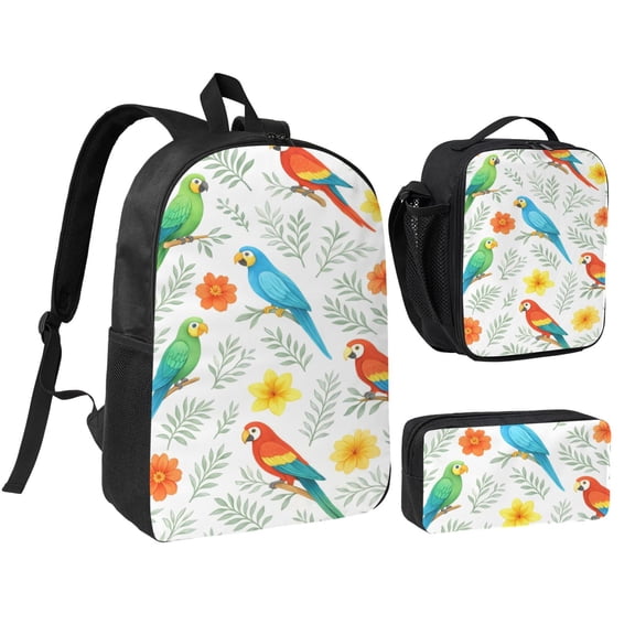 Parrot Bird Backpack Set 3pc ，Backpack with Lunch Bag and Bag 17 Inch