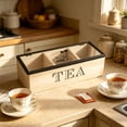 thumbnail image 1 of Wooden Tea Storage Box with Lid | Divided Compartment Organizer for Tea Bags, Snacks, Spices | Desktop Kitchen Counter Decor | Home Office Tidy-Up, 1 of 7