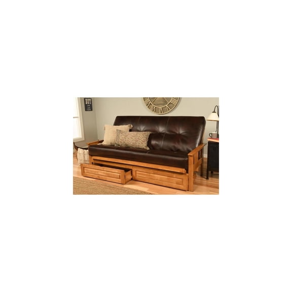 French Country Full Futon Frame Set with Mattress and Storage Drawers, Classic Foldable Hardwood Frame, Easily Converts To Bed
