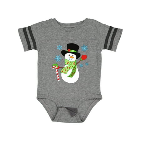 

Inktastic Christmas Snowman in Top Hat with Candy Cane Gift Baby Boy or Baby Girl Bodysuit