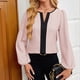 thumbnail image 5 of Blusas Elegantes de Larga para Mujer, con Cuello en V y Bloques de Color, para Negocios y Trabajo, Ropa de Moda para Otoño. Rosa XL, 5 of 10