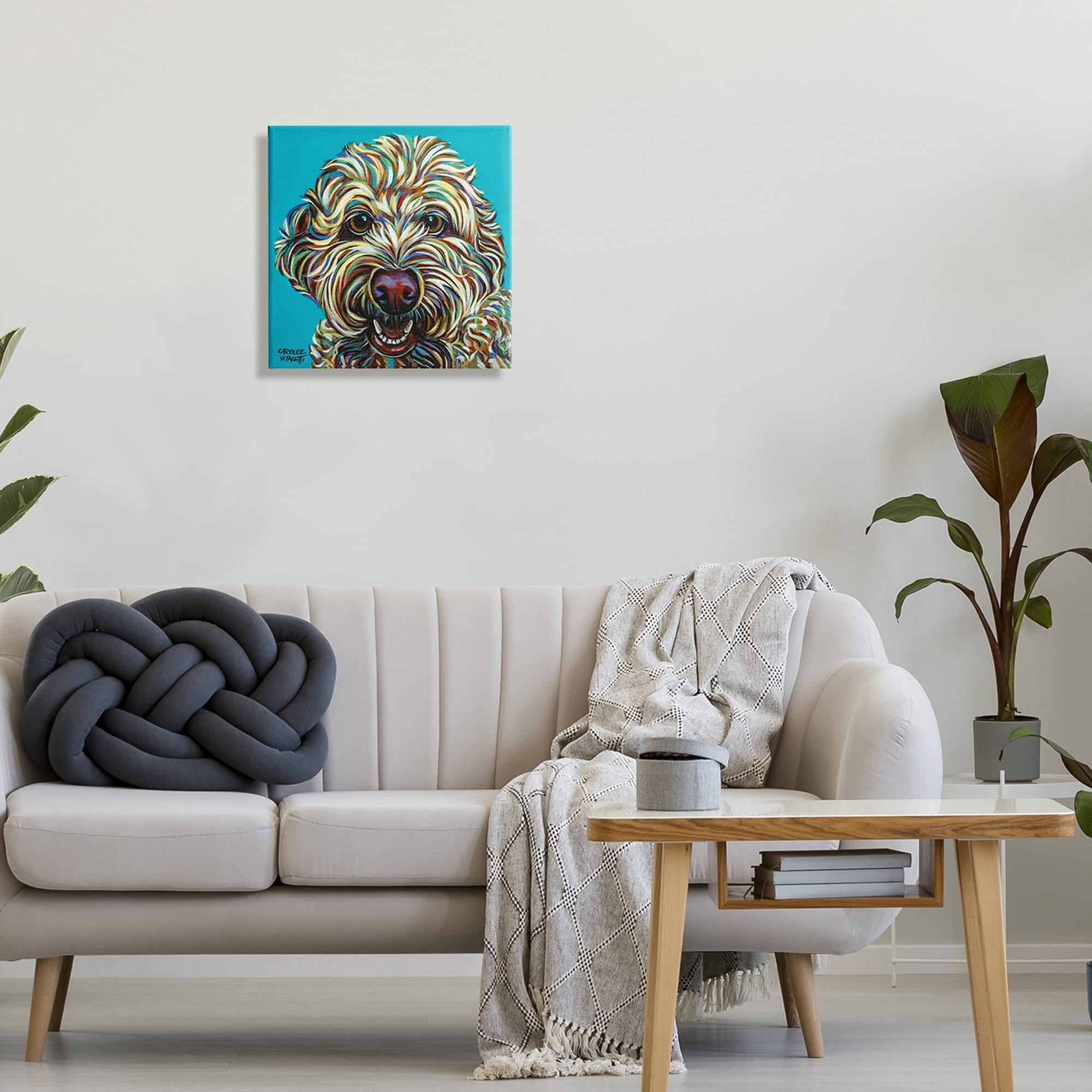 Stupell Industries Blue Pop Style Bright Bold Shaggy Dog Portrait, 17 x 17, Design by Carolee Vitaletti