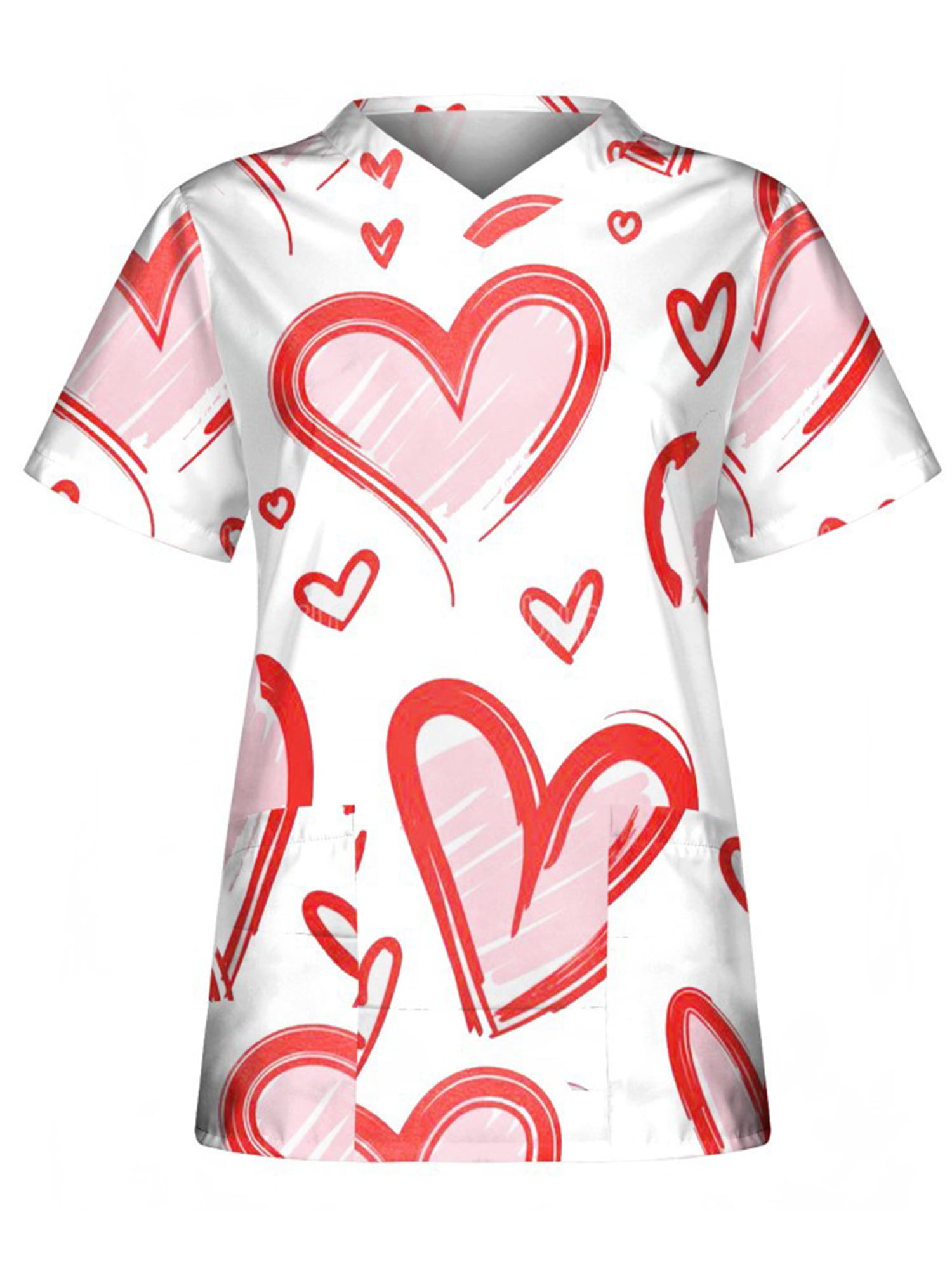 Inevnen Valentine's Day Tops Women Nurse Working Uniforms Love Heart V ...