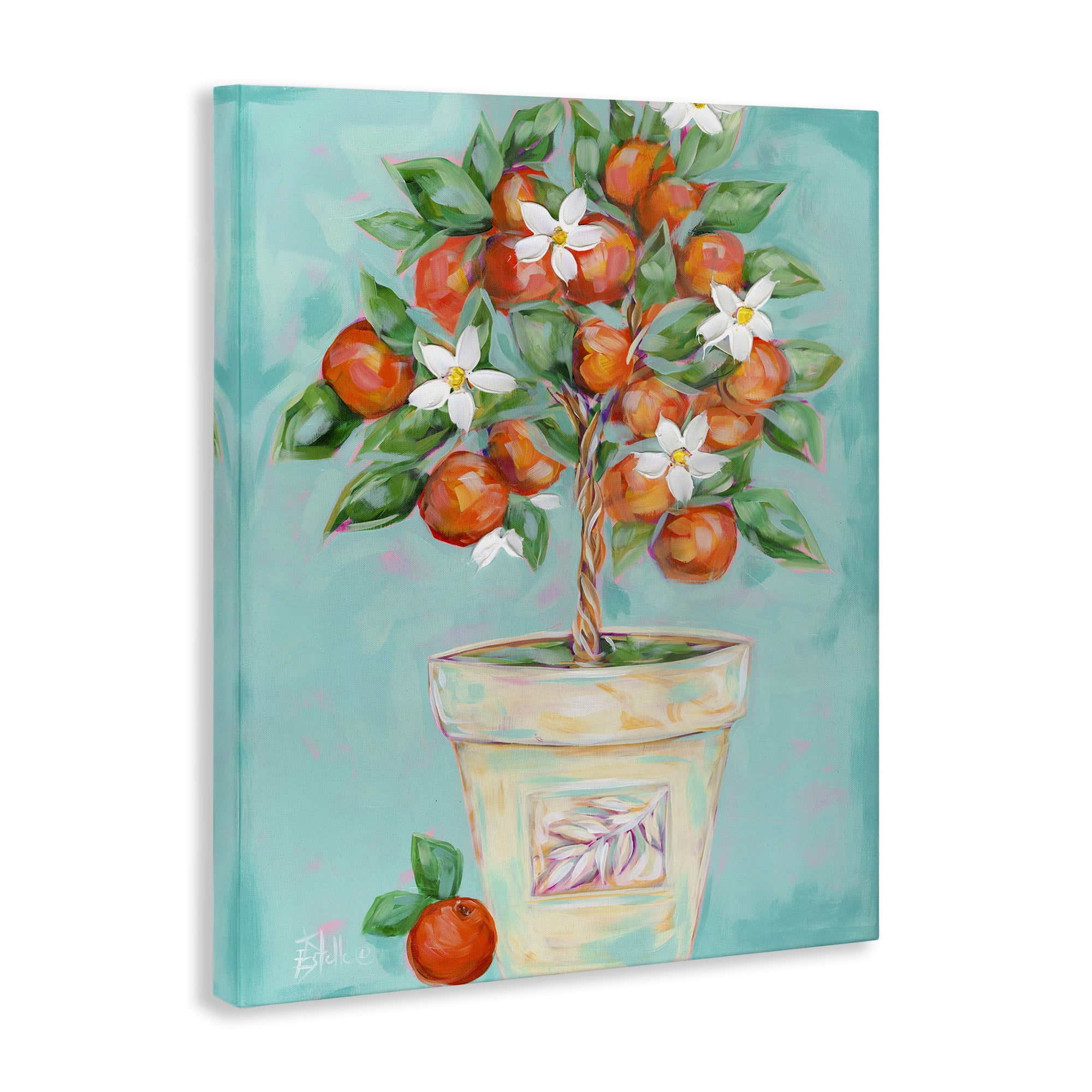 Stupell Industries Orange Blossom Clay Pot Food & Beverage Painting Gallery Wrapped Canvas Art Print Wall Art, 16 x 20