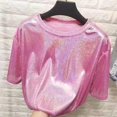 thumbnail image 2 of Babysbule Women's Tops Fashion Women Shiny O Neck Reflective Short Sleeve Loose Casual Tee Tops, 2 of 3