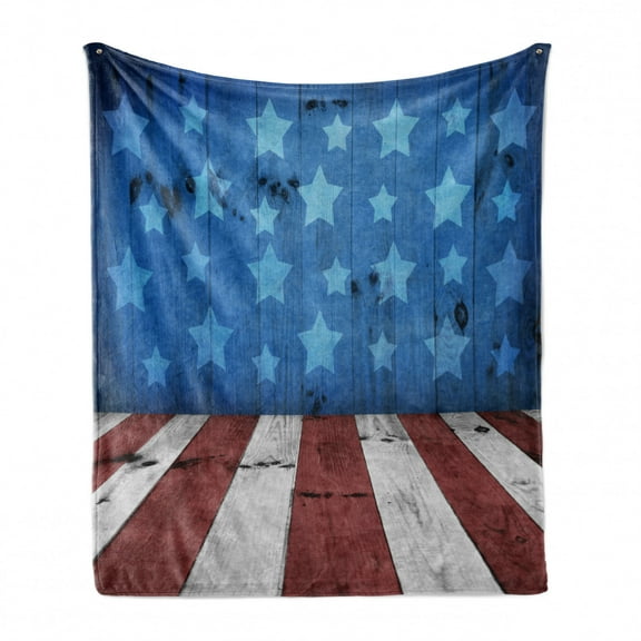 Rustic Wood Soft Flannel Fleece Throw Blanket, Old Grunge Themed Arrangement with Stars and Stripes, Cozy Plush for Indoor and Outdoor Use, 50" x 60", Pale Maroon Pale Grey, by Ambesonne