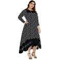 thumbnail image 4 of Vestido de fiesta de manga larga con estampado de punto ondulado de empalme de encaje con dobladillo Irregular y cuello redondo Sexy para mujer de talla grande Fridja NMB2112, 4 of 9