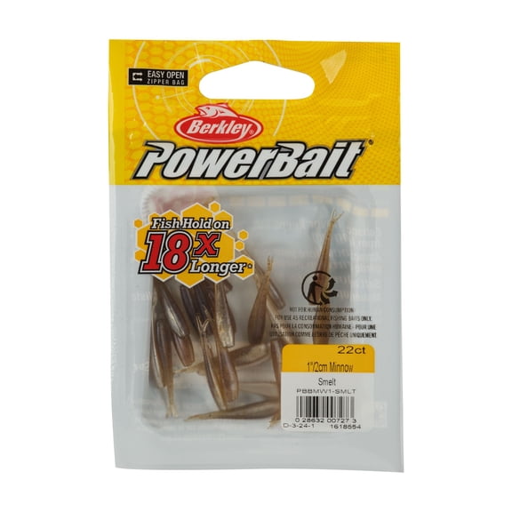 Berkley PowerBait® Minnow, 1 in, Pre-Rigged Baits, Smelt (22 Count)