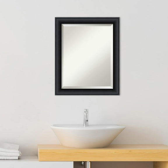 Amanti Art Beveled Wood Bathroom Wall Mirror - Nero Black Frame Outer Size: 19 x 23 in