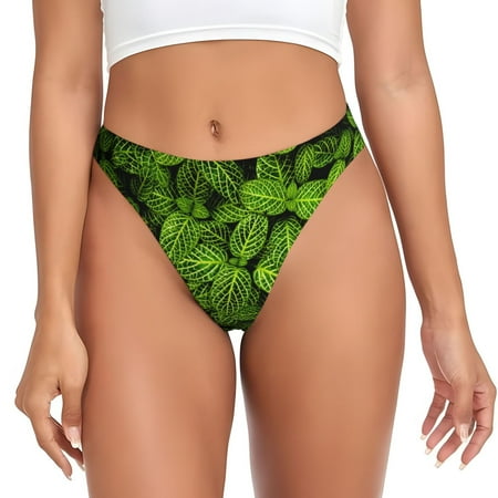Qokaie Tiny Green Fern Leaves Printed Women s Cotton Thong Underwear  Sexy Breathable Panties G-string-3X-Large