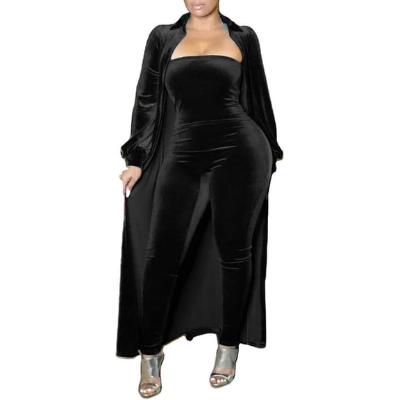 Women's Velvet 2-Piece Outfit Off-Shoulder Tube Top & Long Sleeve Cardigan Set Bodycon Party Dress