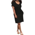 thumbnail image 3 of Weiqiqre Robes pour Femmes Grande Taille Soldes Mode Femmes Uni Décontracté Femmes Manches Courtes Col en V Poches Robe pour Dames, 3 of 6