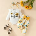 thumbnail image 3 of GYRATEDREAM Infant Baby Girl Clothes Floral Letter Print Long Sleeve Romper Flower Pant Headband Hat Toddler Outfits 3 Pcs Set for 0-3M White, 3 of 8