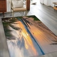 thumbnail image 3 of Summer Beach Sunset Landscape Washable Area Rugs 3'x5', Coastal Ocean Palm Tree Cloud Boat Low Pile Throw Living Room Rug Non-Slip Sturdy Edge Binding Carpet for Indoor Entryway Bedside Kitchen, 3 of 9