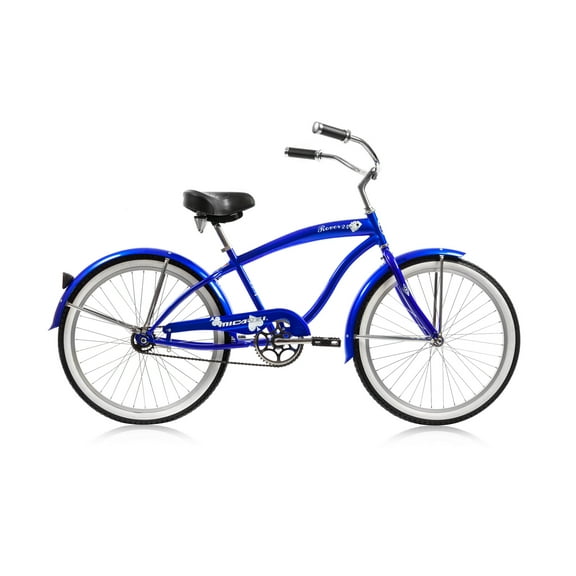 Micargi 24" Rover White Wall Tires Beach Cruiser Single Speed Coaster Brake Men's Bicycle Blue