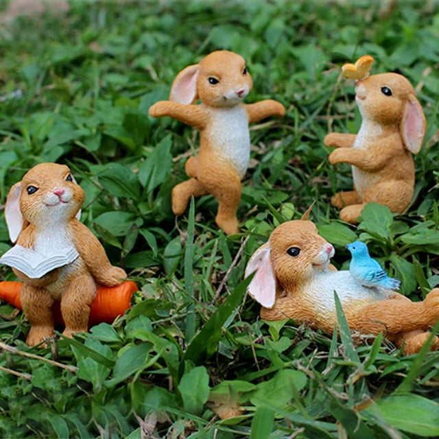 Figuras de paisaje en miniatura de decoración, conjunto de estatua de Animal de conejo, adorno de jardín de cuento de hadas, planta en maceta, decoración de micropaisaje, 5 uds.
