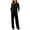 Black, variant on Womens 3/4 Sleeve Lounge Set Crewneck Top and Long Pants with Pockets Sleepwear