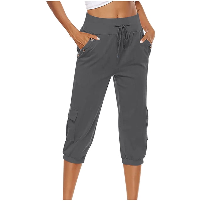 asjyhkr Womens Sweatpants Capris Pants Cropped Joggers Running Pants Lounge Loose Fitting Drawstring Waist with Pockets